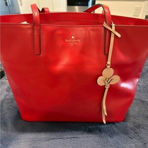 Kate Spade Cherry Red Tote with Floral Charm
